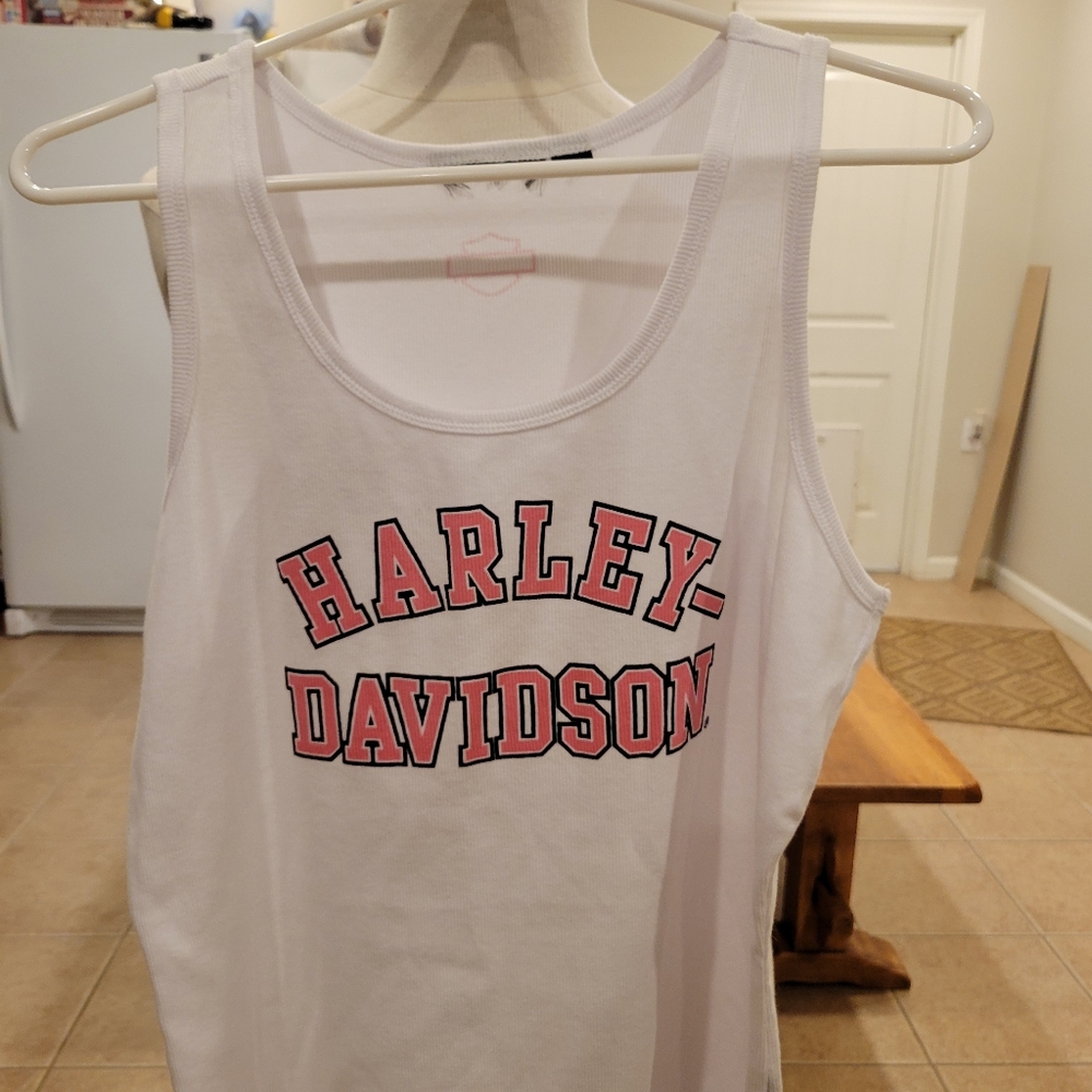 🏍EUC~💥HOT DEAL💥HARLEY-DAVIDSON WHITE & PINK TANK TOP - Picture 2 of 6